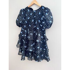 Sandy Liang × Target Women's Floral Print Short Sleeve Tiered Dress Black Sz M